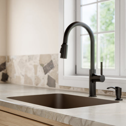 24-1/8" Seamless Undermount Single Bowl Quartz Composite Kitchen Sink In Brown