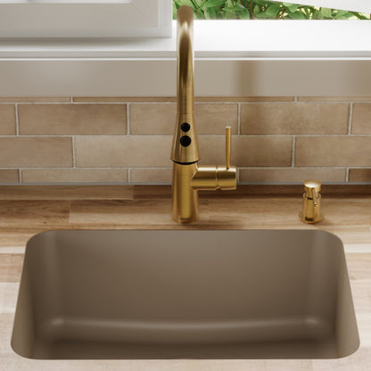 24-1/8" Seamless Undermount Single Bowl Quartz Composite Kitchen Sink In Concrete