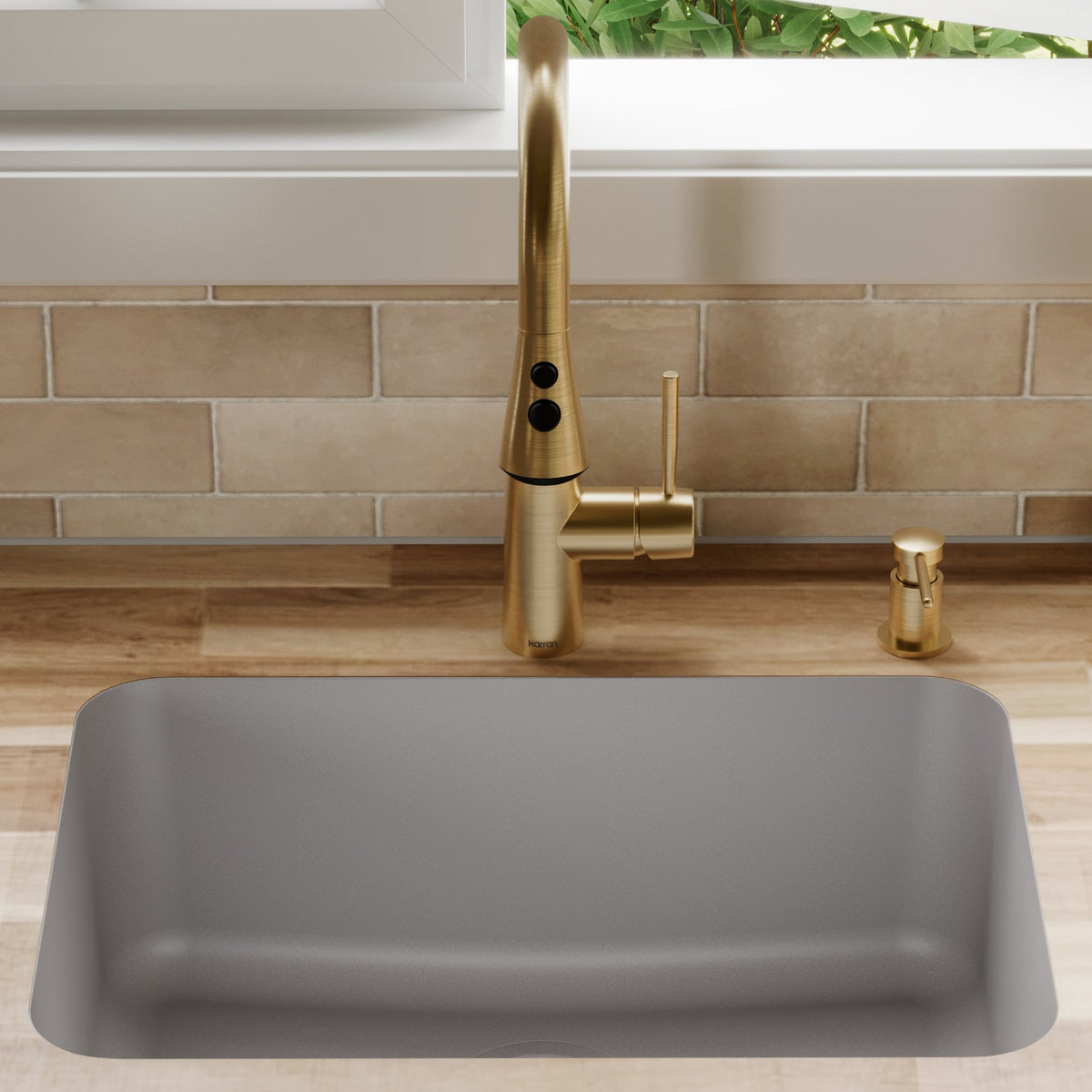 24-1/8" Seamless Undermount Single Bowl Quartz Composite Kitchen Sink In Grey