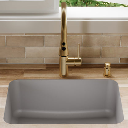 24-1/8" Seamless Undermount Single Bowl Quartz Composite Kitchen Sink In Grey