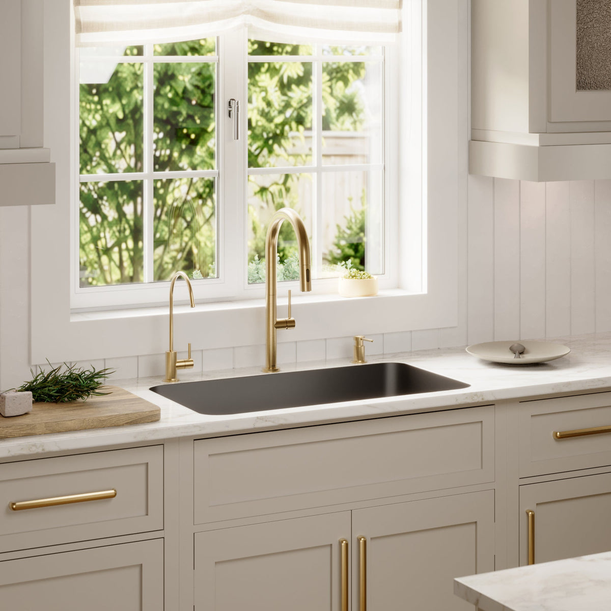 30-7/8" Seamless Undermount Large Single Bowl Quartz Composite Kitchen Sink In Black