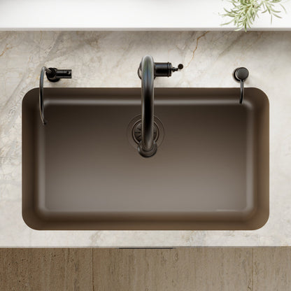 30-7/8" Seamless Undermount Large Single Bowl Quartz Composite Kitchen Sink In Brown