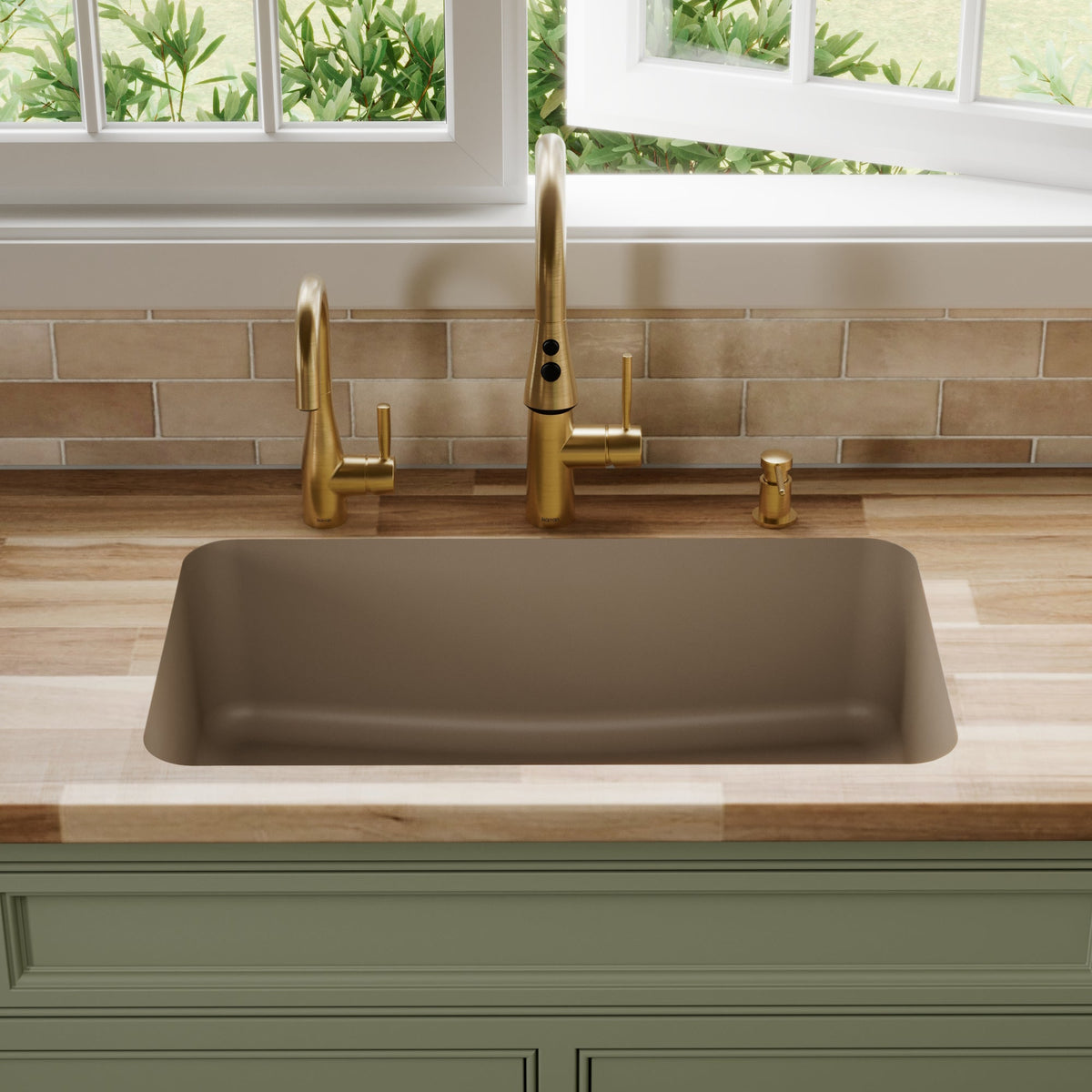 30-7/8" Seamless Undermount Large Single Bowl Quartz Composite Kitchen Sink In Concrete
