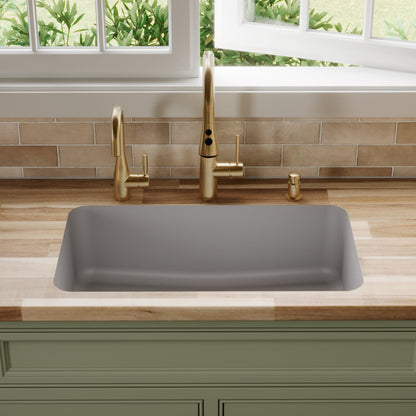 30-7/8" Seamless Undermount Large Single Bowl Quartz Composite Kitchen Sink In Grey