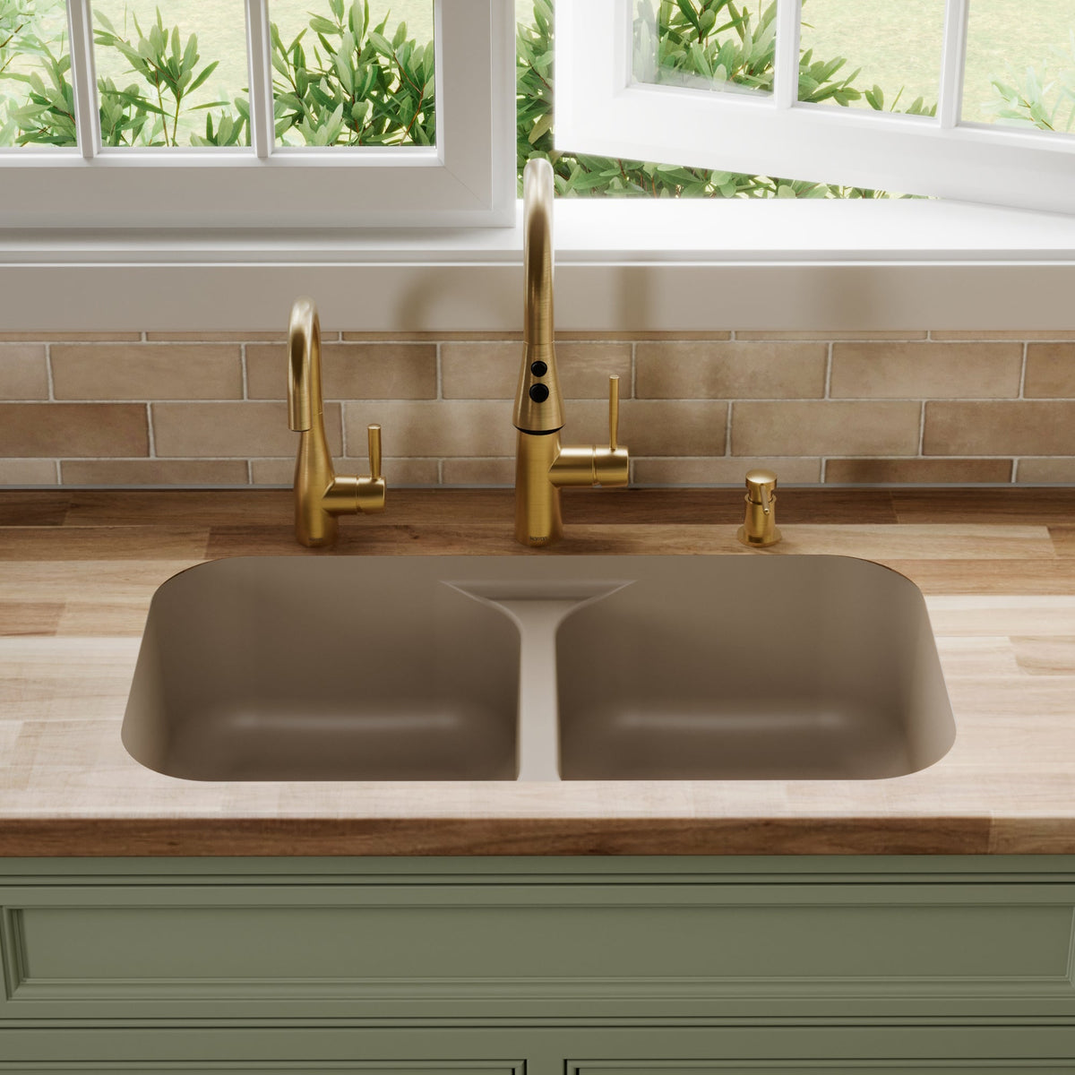 32-7/8" Seamless Undermount Doube Equal Bowl Quartz Composite Kitchen Sink In Concrete