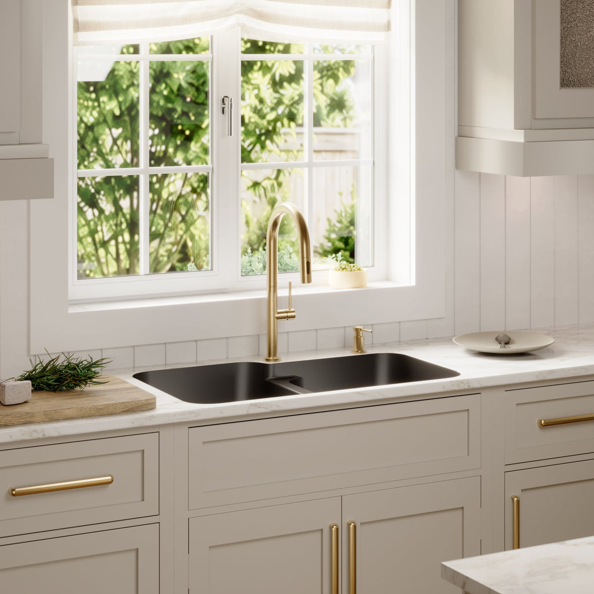 32-3/8" Seamless Undermount Double Offset Bowl Quartz Composite Kitchen Sink In Black