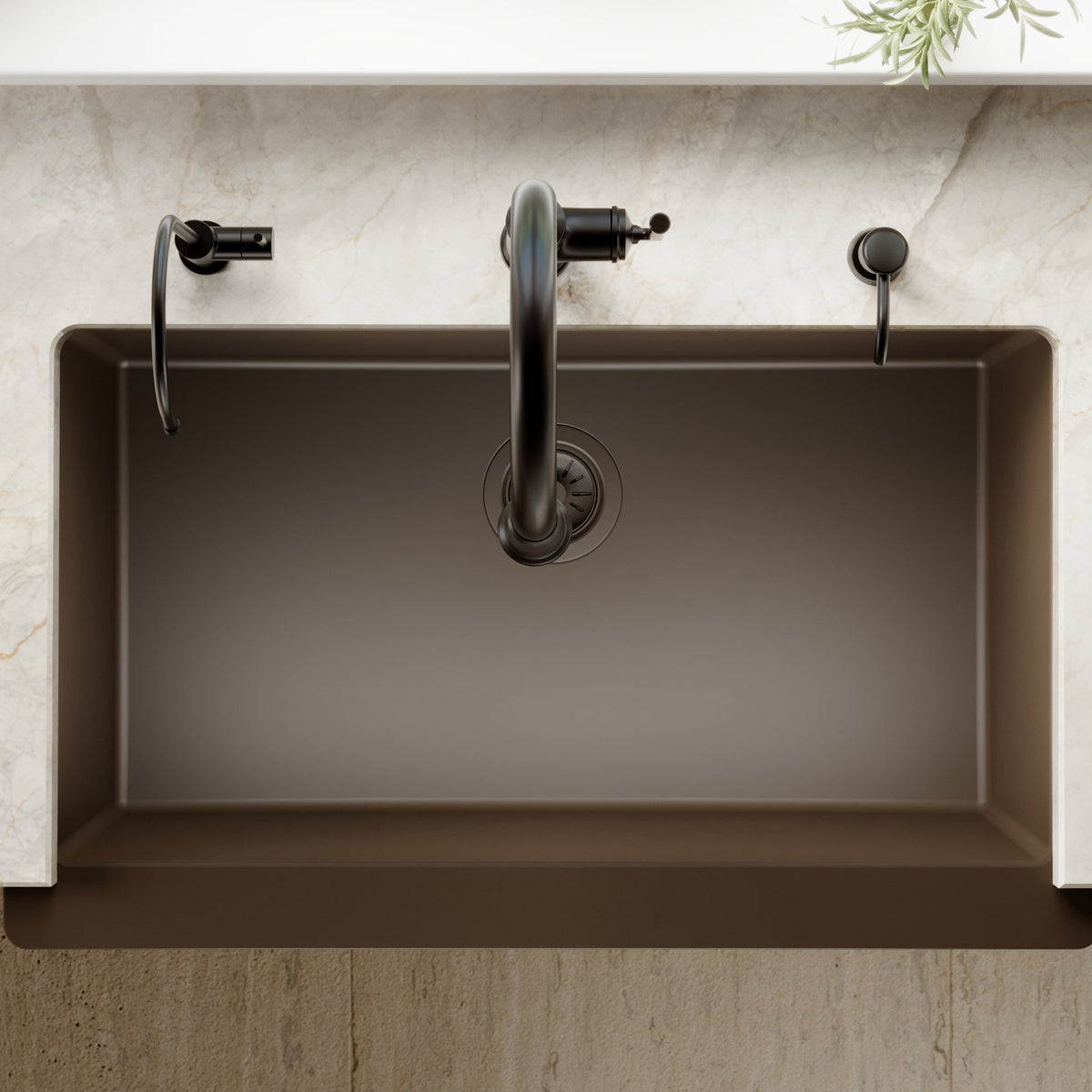 34" Farmhouse Large Single Bowl Quartz Composite Kitchen Sink In Brown
