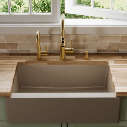 34" Farmhouse Large Single Bowl Quartz Composite Kitchen Sink In Concrete
