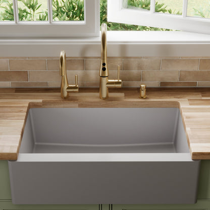 34" Farmhouse Large Single Bowl Quartz Composite Kitchen Sink In Grey