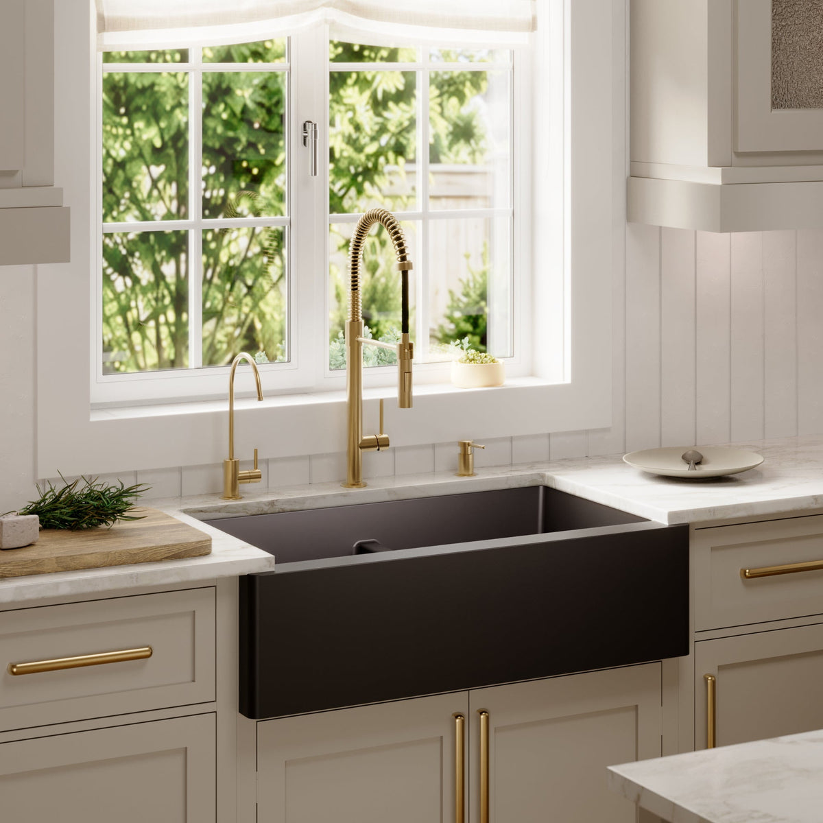 34" Farmhouse Double Equal Bowl Quartz Composite Kitchen Sink In Black