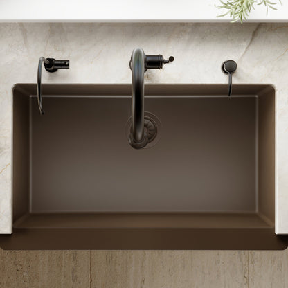 34" Retrofit Farmhouse Large Single Bowl Quartz Composite Kitchen Sink In Brown