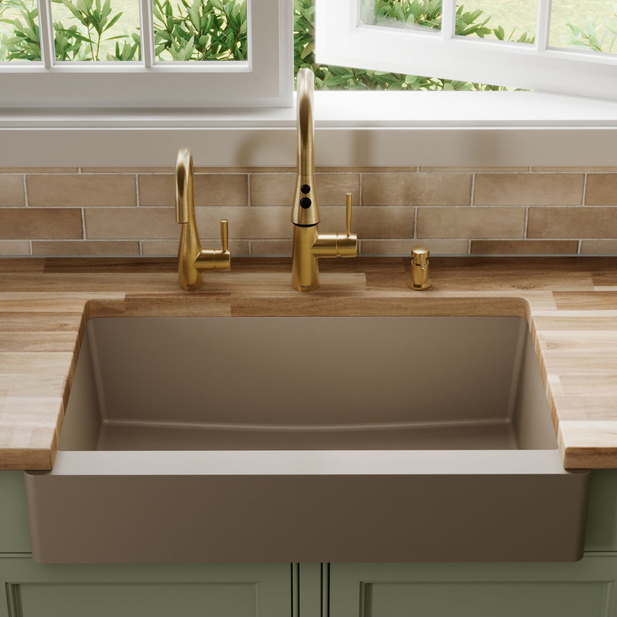 34" Retrofit Farmhouse Large Single Bowl Quartz Composite Kitchen Sink In Concrete