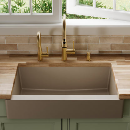 34" Retrofit Farmhouse Large Single Bowl Quartz Composite Kitchen Sink In Concrete