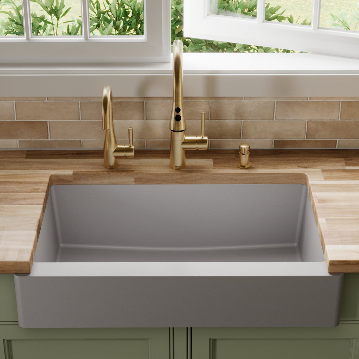 34" Retrofit Farmhouse Large Single Bowl Quartz Composite Kitchen Sink In Grey