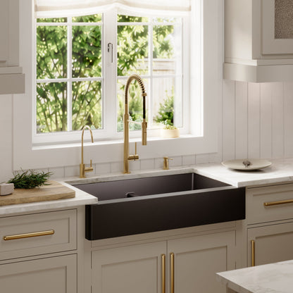 34" Retrofit Farmhouse Double Equal Bowl Quartz Composite Kitchen Sink In Black