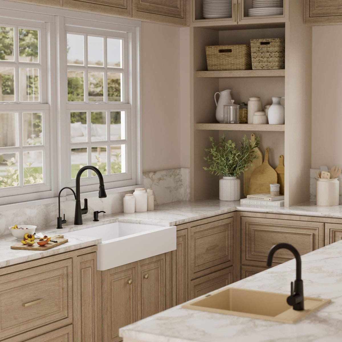 34" Retrofit Farmhouse Double Equal Bowl Quartz Composite Kitchen Sink Kit In White