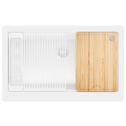 34" Apron Front Single Bowl Quartz Kitchen Sink Kit In White