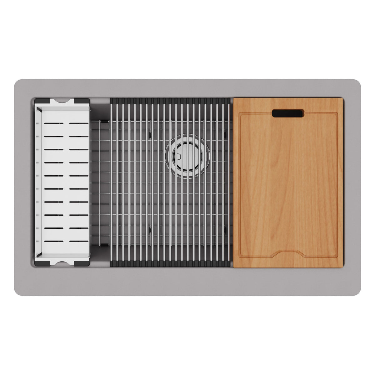 34" Farmhouse Large Single Bowl Quartz Composite Workstation Kitchen Sink In Grey