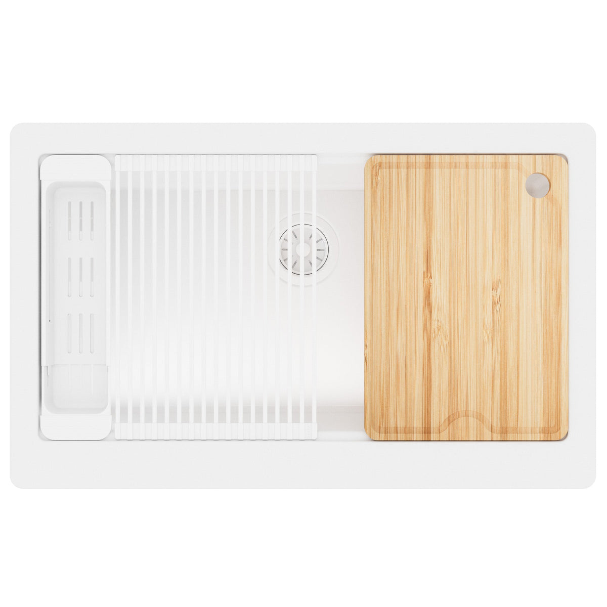 34" Deep Apron Front Single Bowl Quartz Kitchen Sink Kit In White