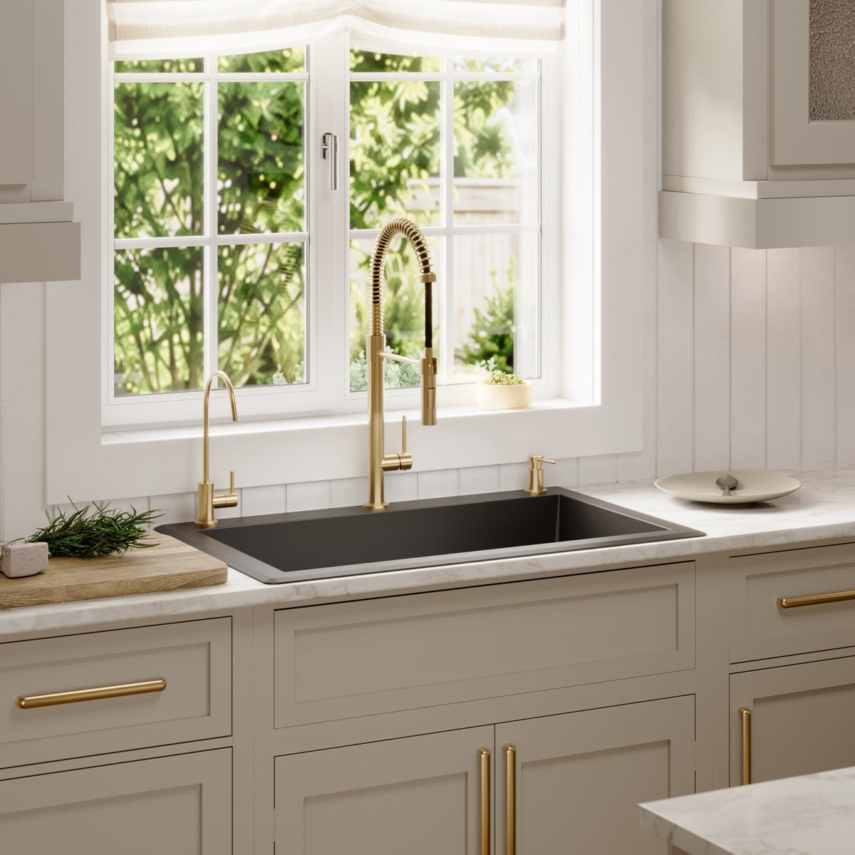33" Top Mount Large Single Bowl Quartz Composite Kitchen Sink In Black