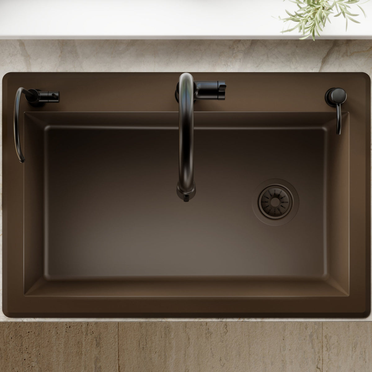 33" Top Mount Large Single Bowl Quartz Composite Kitchen Sink In Brown