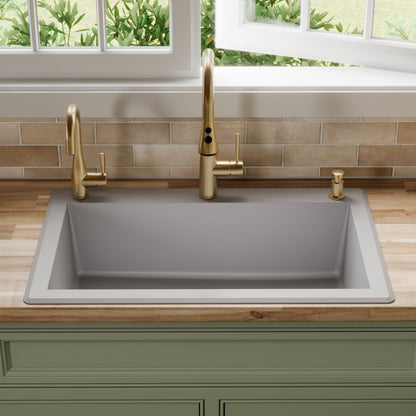 33" Top Mount Large Single Bowl Quartz Composite Kitchen Sink In Grey