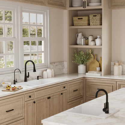33" Top Mount Double Equal Bowl Quartz Composite Kitchen Sink Kit In White