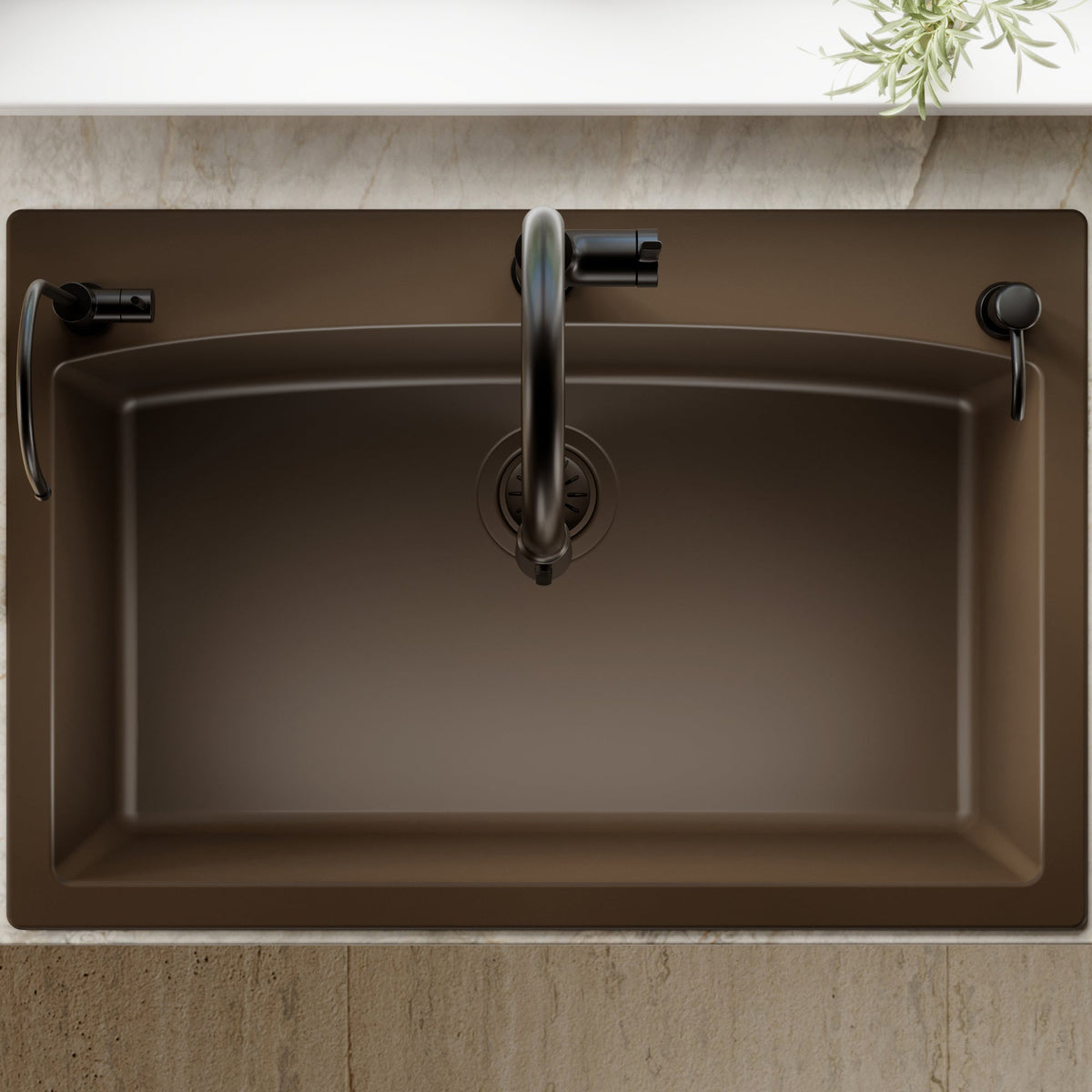 33" Top Mount Large Single Bowl Quartz Composite Kitchen Sink In Brown