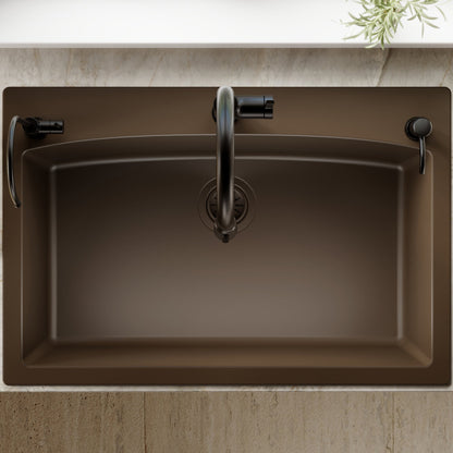 33" Top Mount Large Single Bowl Quartz Composite Kitchen Sink In Brown