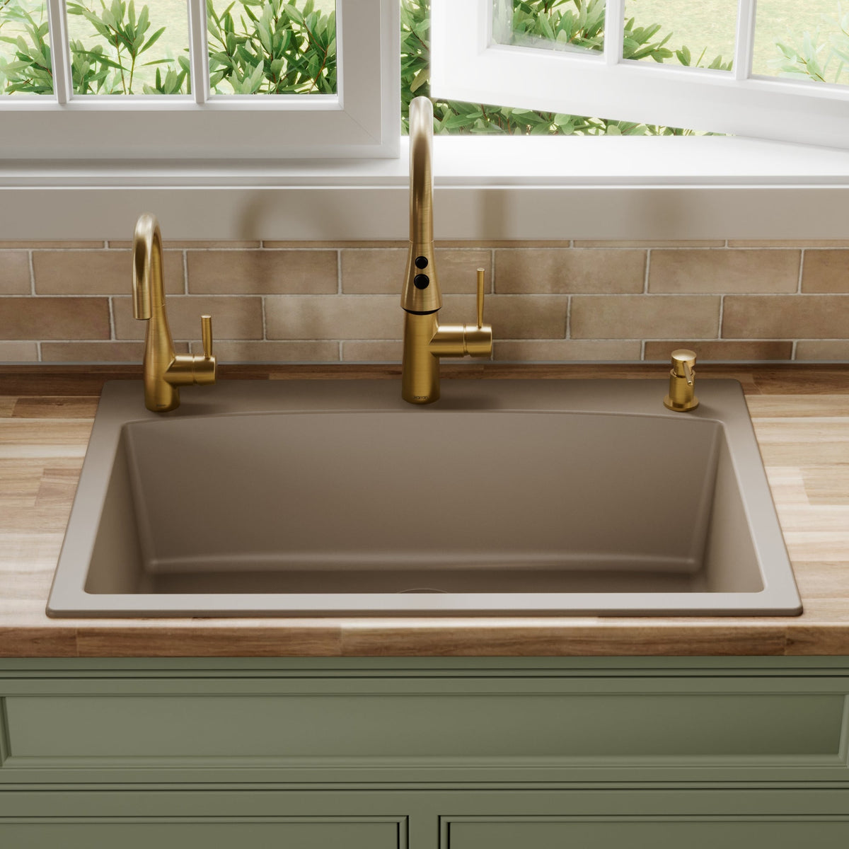 33" Top Mount Large Single Bowl Quartz Composite Kitchen Sink In Concrete