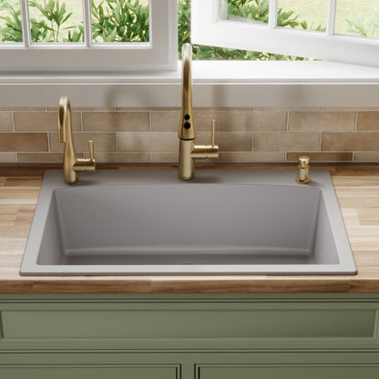 33" Top Mount Large Single Bowl Quartz Composite Kitchen Sink In Grey