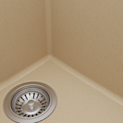 33" Top Mount Double Offset Bowl Quartz Composite Kitchen Sink Kit In Bisque