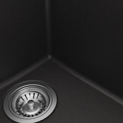 33" Top Mount Double Offset Bowl Quartz Composite Kitchen Sink Kit In Black
