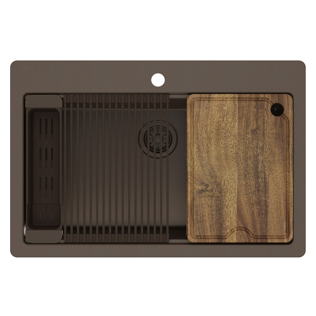 33" Top Mount Single Bowl Quartz Kitchen Sink Kit In Brown