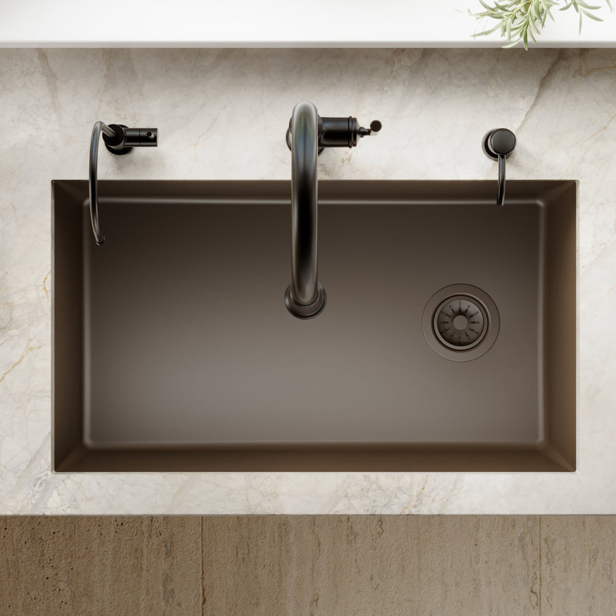 31-5/8" Undermount Large Single Bowl Quartz Composite Kitchen Sink In Brown