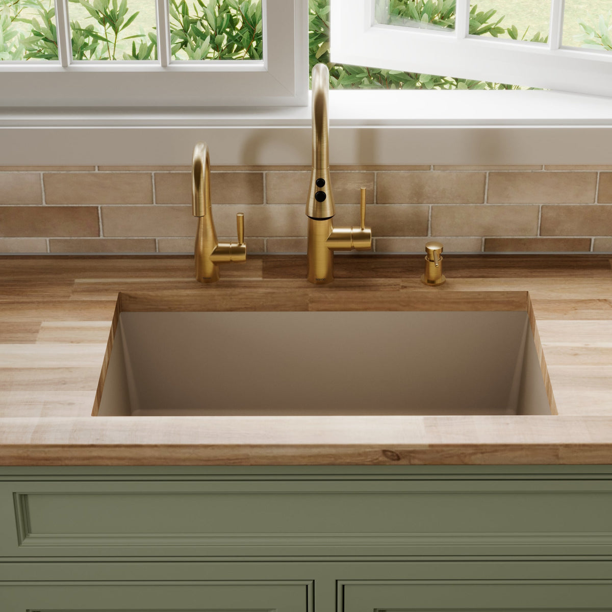 31-5/8" Undermount Large Single Bowl Quartz Composite Kitchen Sink In Concrete