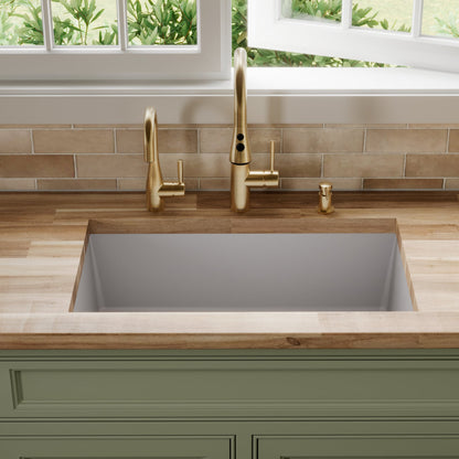 31-5/8" Undermount Large Single Bowl Quartz Composite Kitchen Sink In Grey
