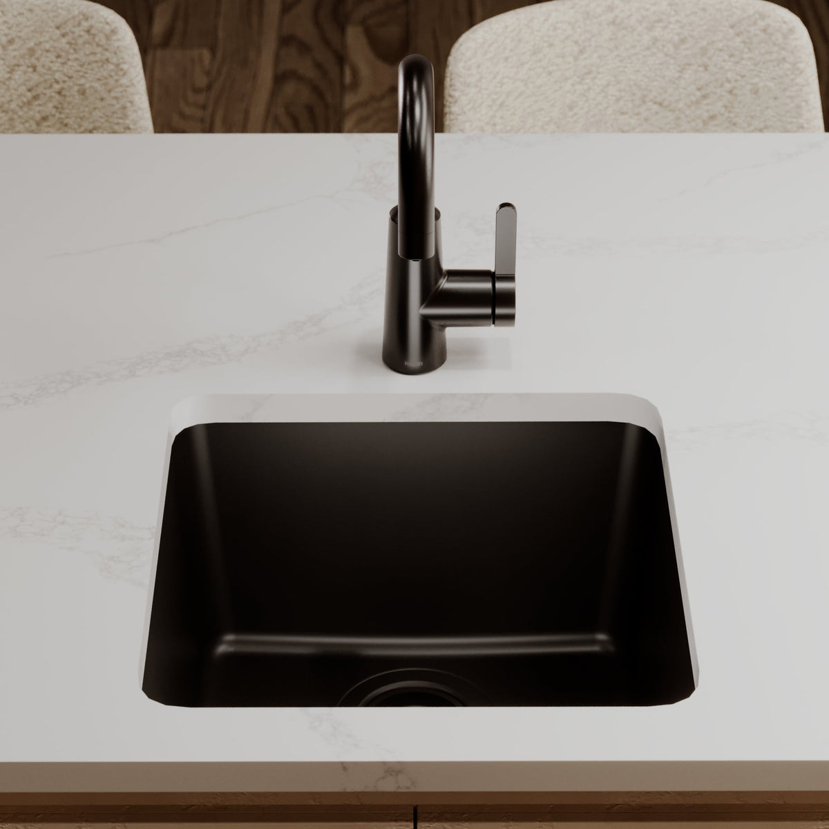 16-5/8" Undermount Quartz Composite Bar/Prep Sink In Black