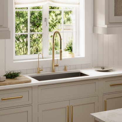 32-1/2" Undermount Large Single Bowl Quartz Composite Kitchen Sink In Black
