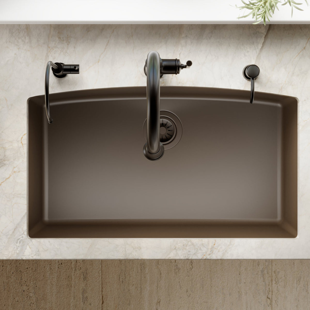32-1/2" Undermount Large Single Bowl Quartz Composite Kitchen Sink In Brown