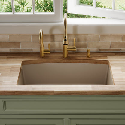 32-1/2" Undermount Large Single Bowl Quartz Composite Kitchen Sink In Concrete