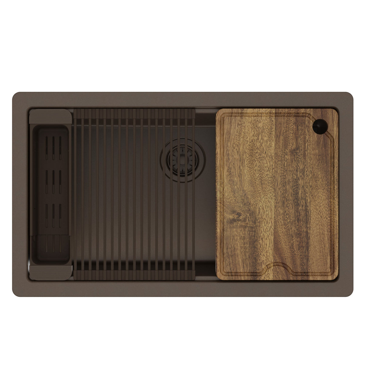 32" Undermount Single Bowl Quartz Kitchen Sink Kit In Brown