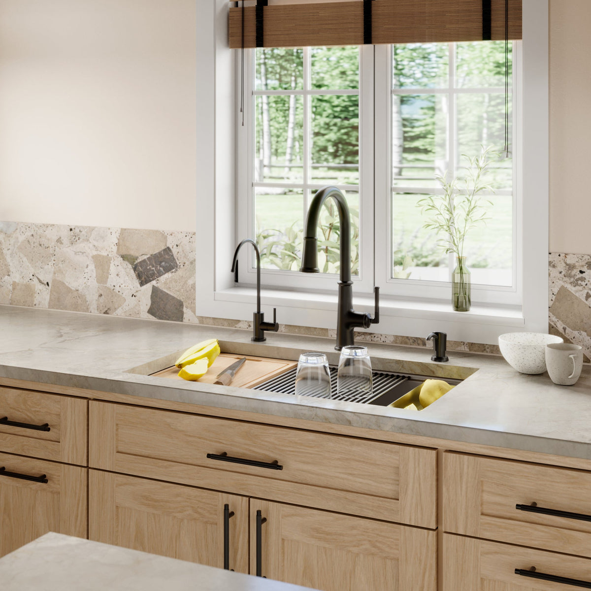 32" Undermount Large Single Bowl Quartz Composite Workstation Kitchen Sink In Brown