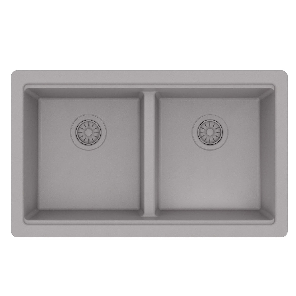 32" Undermount Double Bowl Quartz Kitchen Sink Kit In Grey