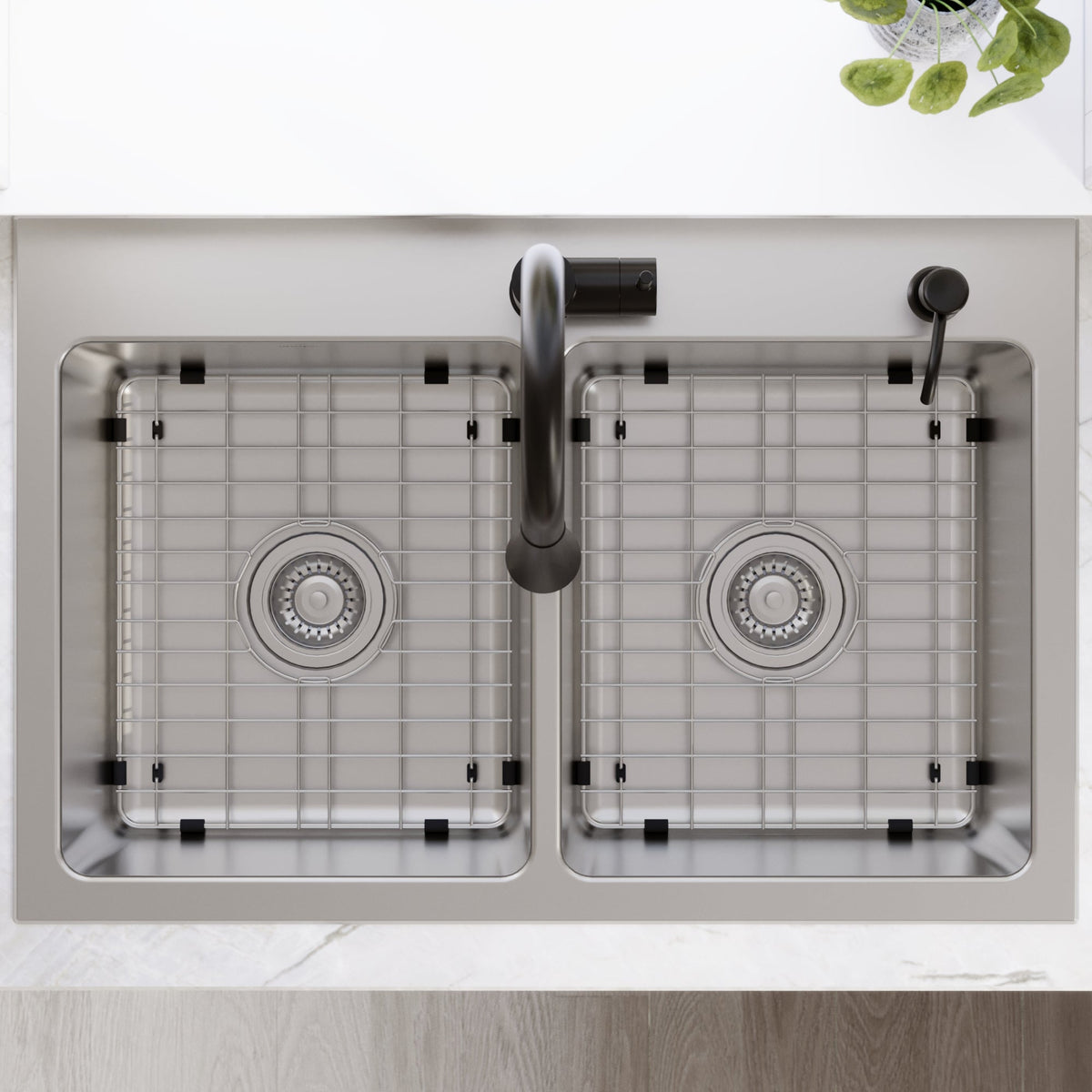 Lansen 33" Top Mount 18 Gauge Double Bowl Stainless Steel Sink with Accessories