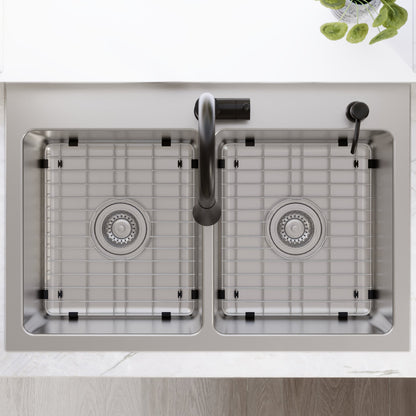 Lansen 33" Top Mount 18 Gauge Double Bowl Stainless Steel Sink with Accessories