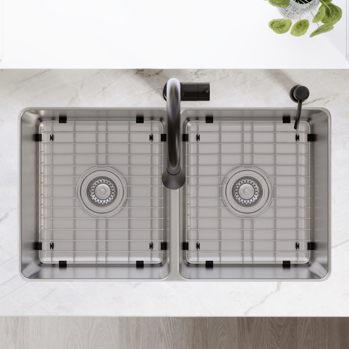 Lansen 32" Undermount 18 Gauge Double Equal Bowl Stainless Steel Sink with Accessories