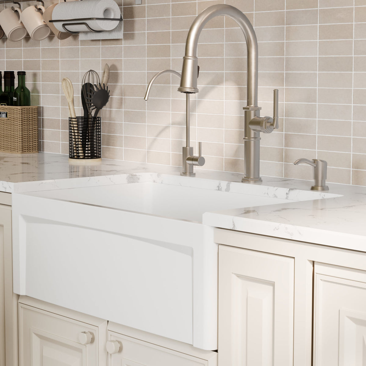 Fireclay 30" Reversible Apron Front Single Bowl Kitchen Sink In White