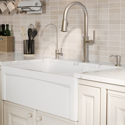 Fireclay 33" Reversible Apron Front Double Bowl Kitchen Sink In White