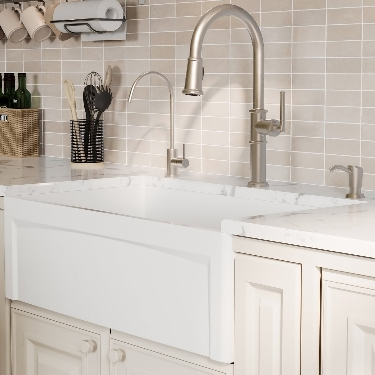 Fireclay 33" Reversible Apron Front Single Bowl Kitchen Sink In White
